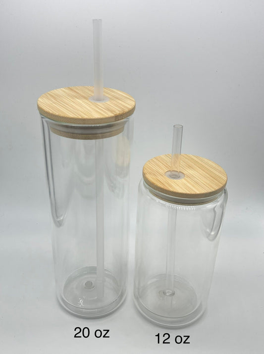 CASE DEALS! Snow Globe SUBLIMATION Glass Tumbler 20 Oz w/ Bamboo Lid AND Plug! - 25 piece case.