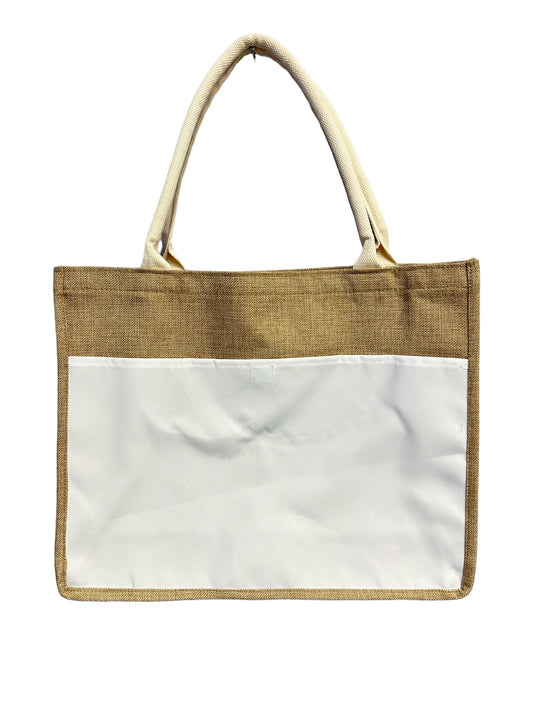 Burlap and White Sublimation Tote Bag