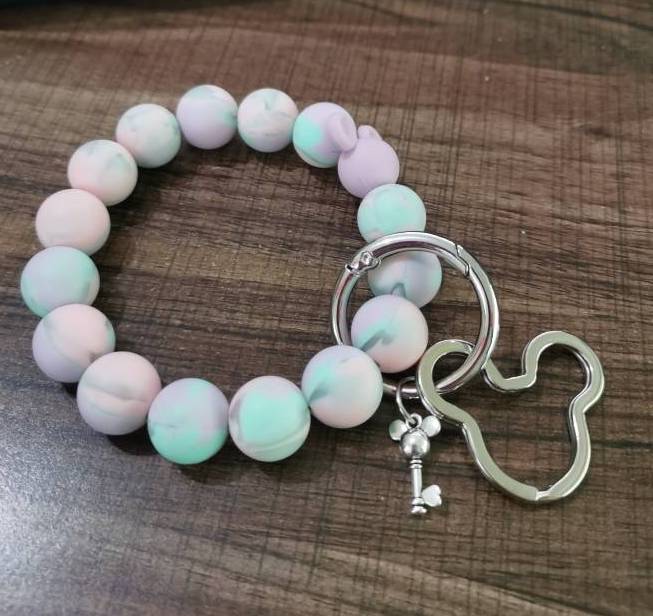 Marble Mouse Bracelet KeyChain W/ Aluminum Sublimation Disc