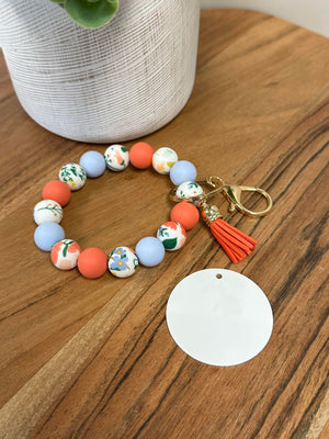 Peach Blooms KeyChain Bracelet W/ Aluminum Disc