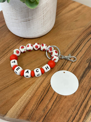 Apple Teacher KeyChain Bracelet W/ Aluminum Disc