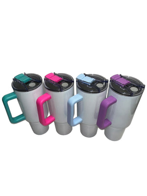 Sublimation White 40 oz w/ Color Handle and New Style Lid Only