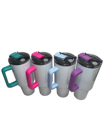 Sublimation White 40 oz w/ Color Handle and New Style Lid Only