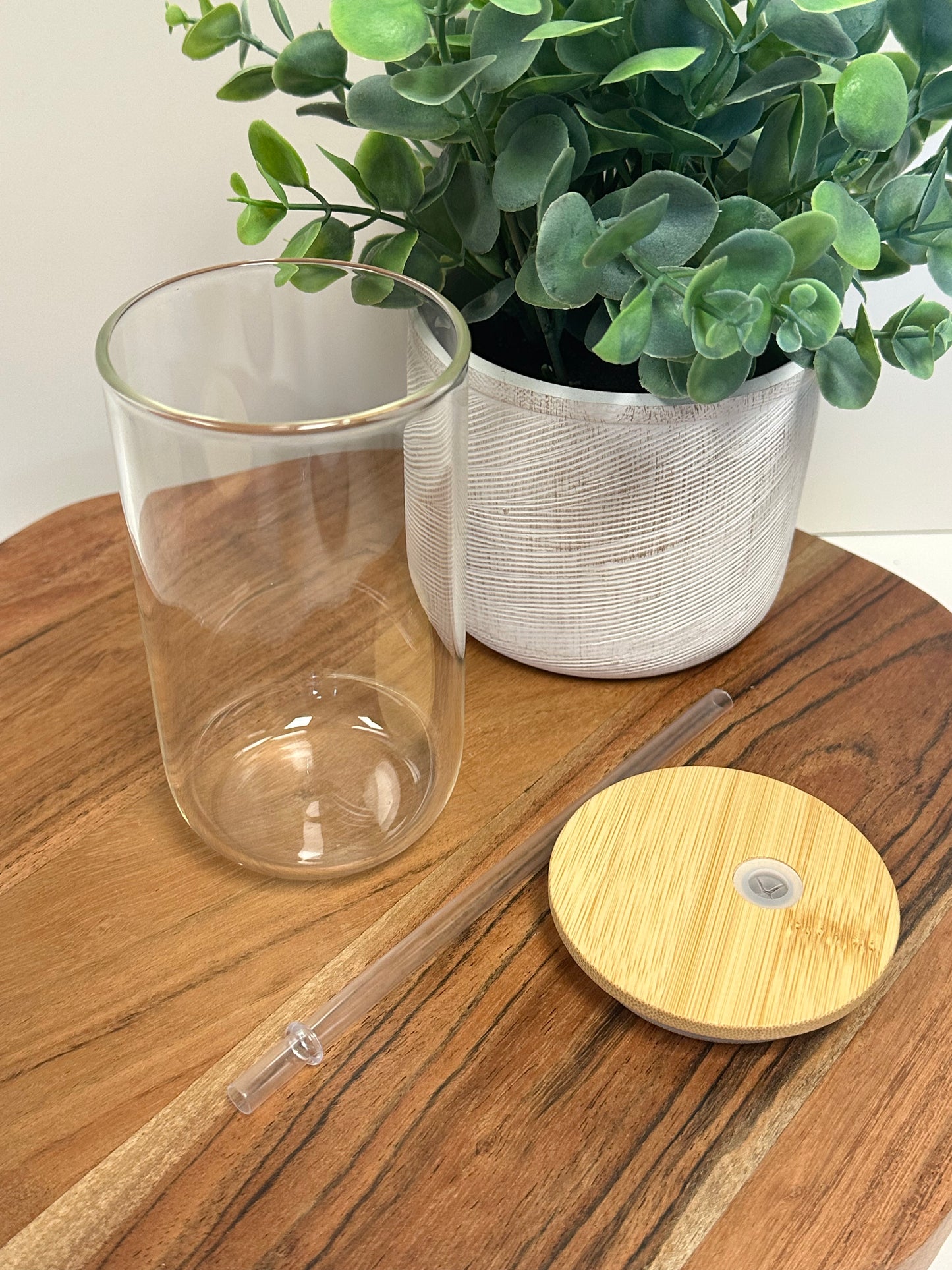 18oz Wine Sublimation Glass with Bamboo Lid & Straw