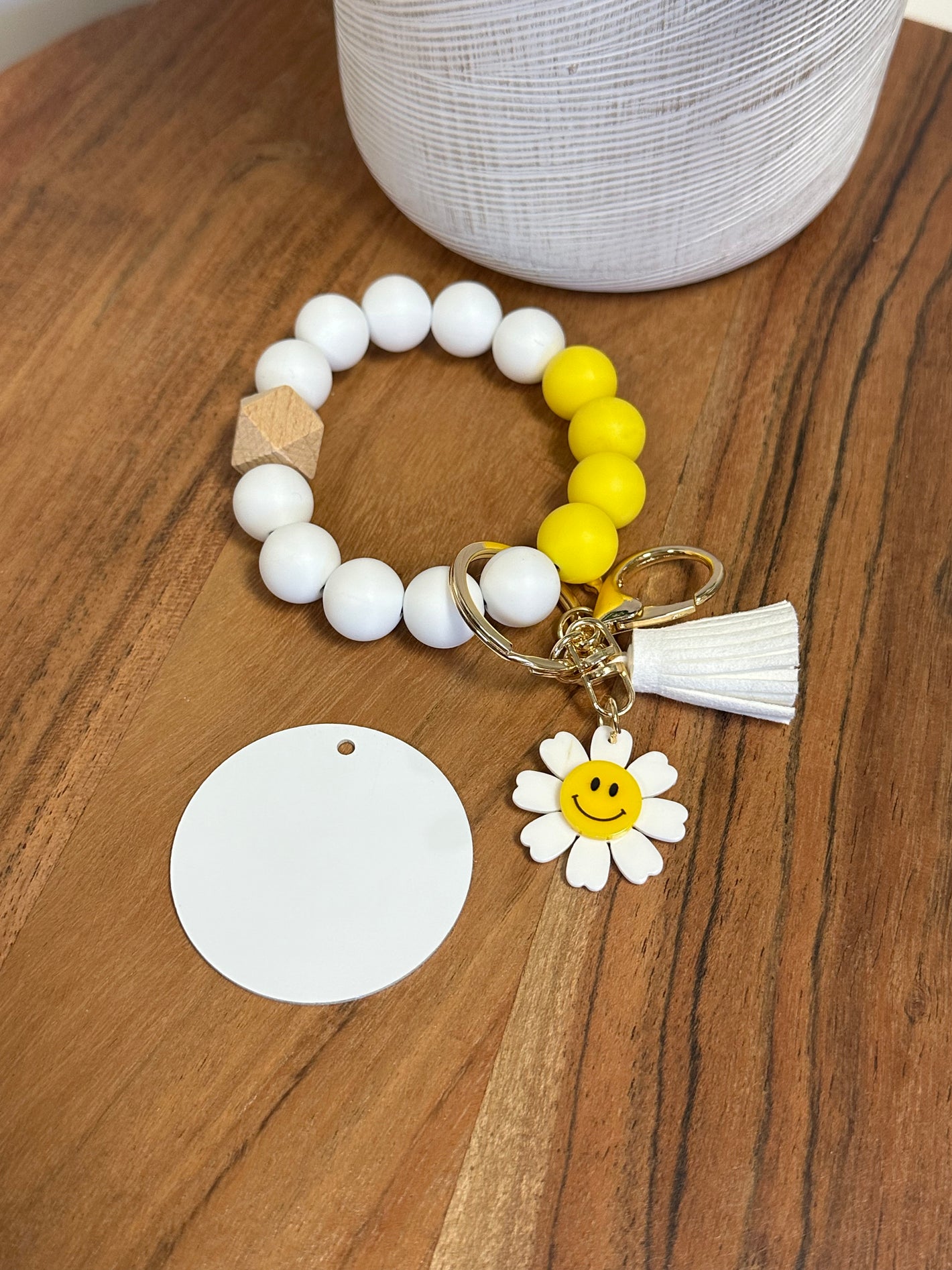 Sunshine Daisy Bracelet KeyChain W/ Aluminum Disc