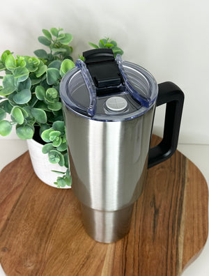 Stainless Finish Sublimation 40 oz w/ Black Handle and Lid