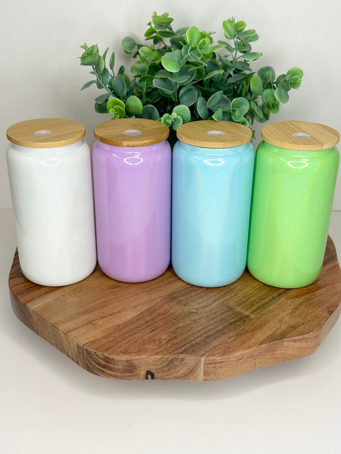 Sublimation Iridescent Glass Cans| Beer Cans with Bamboo Lid 16 oz
