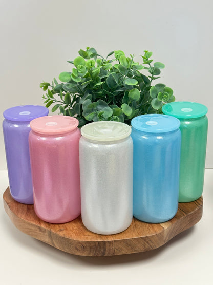 Glitter 16 Oz Glass Cans with Plastic Lids