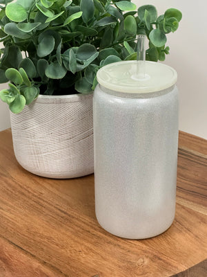 Glitter 16 Oz Glass Cans with Plastic Lids