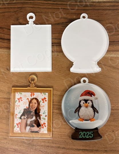 Gold Frame & Snow Globe Ornaments