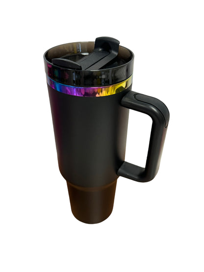Rainbow Underlay Powder Coat 40 oz w/ V2 Silicone Insert Handle Tumblers