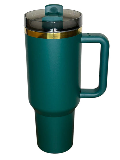 Powder Coat Christmas Gold Underlay 40 oz w/ Handle Tumbler