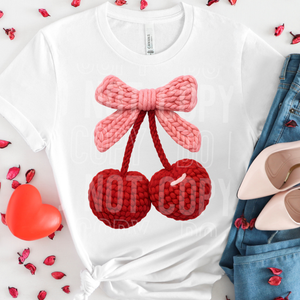 Red Cherry with Bow Faux Yarn