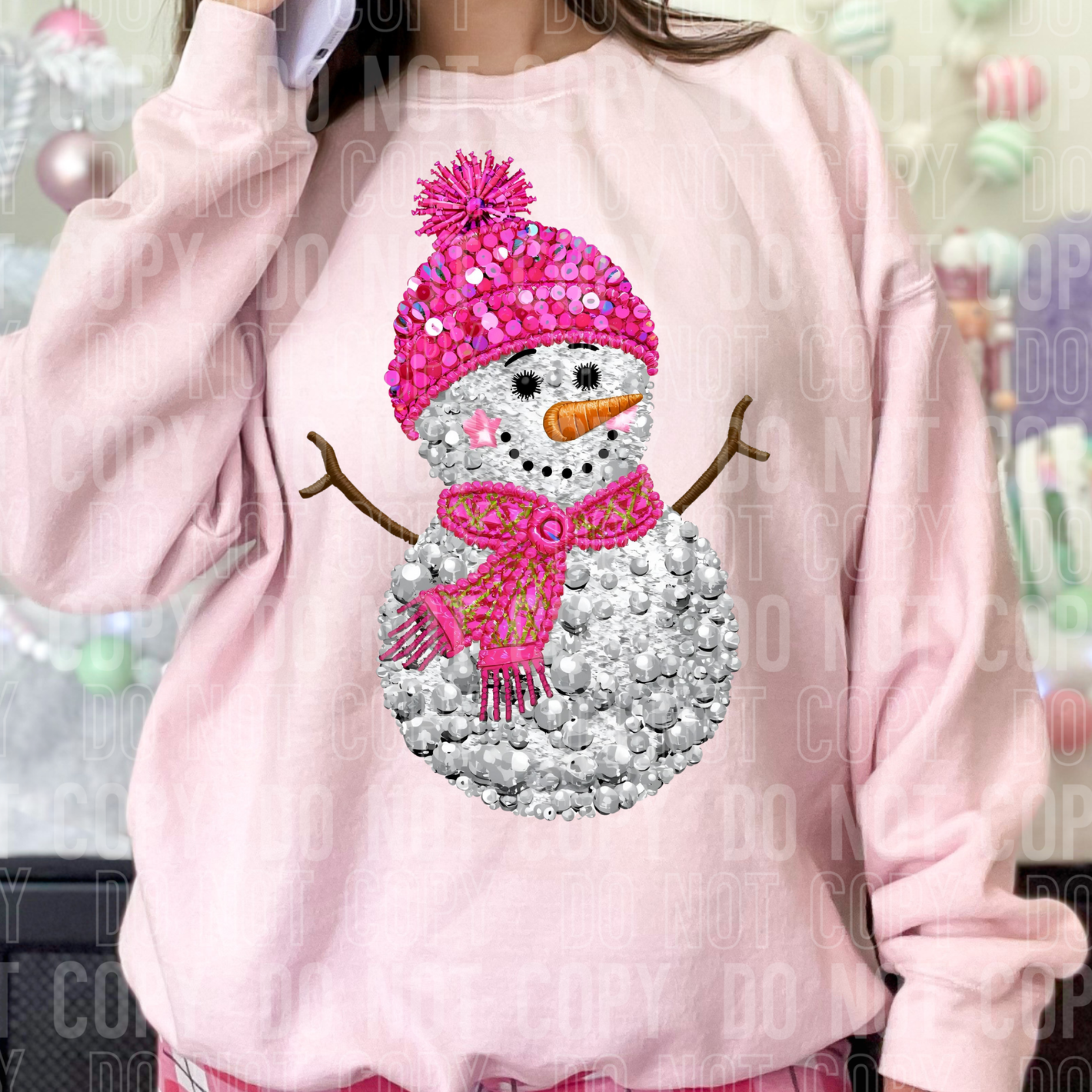 Snowman Pink Diamond Faux Sequins