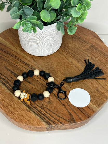 Happy Highland Silicone Bead Bracelet KeyChain w/ Aluminum Disc