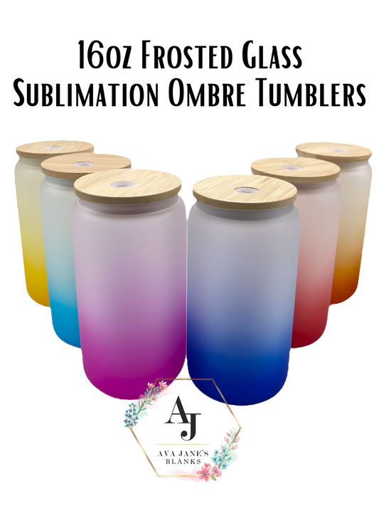 Ombre Colored 16 Oz Frosted Glass Cans w/ Bamboo Lid