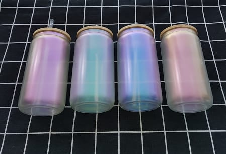 Iridescent Unicorn 16 Oz Glass Cans w/ Bamboo Lid