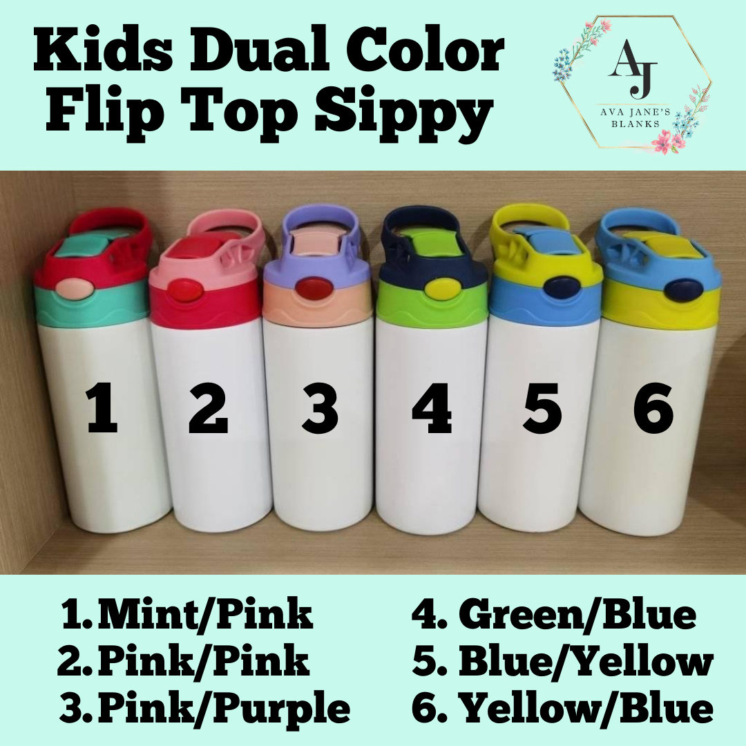 Kids 12 Oz Dual Color Flip Top Bottles - Straight