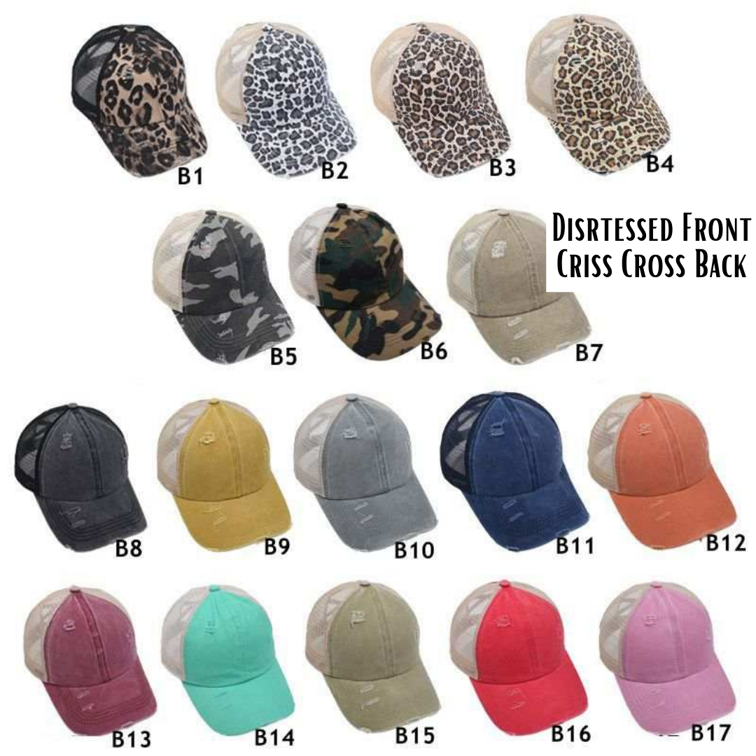 Criss Cross Back Distressed Hat