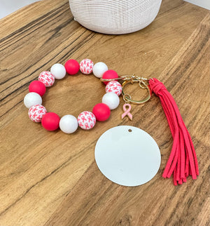 Breast Cancer Bracelet KeyChain W/ Aluminum Disc
