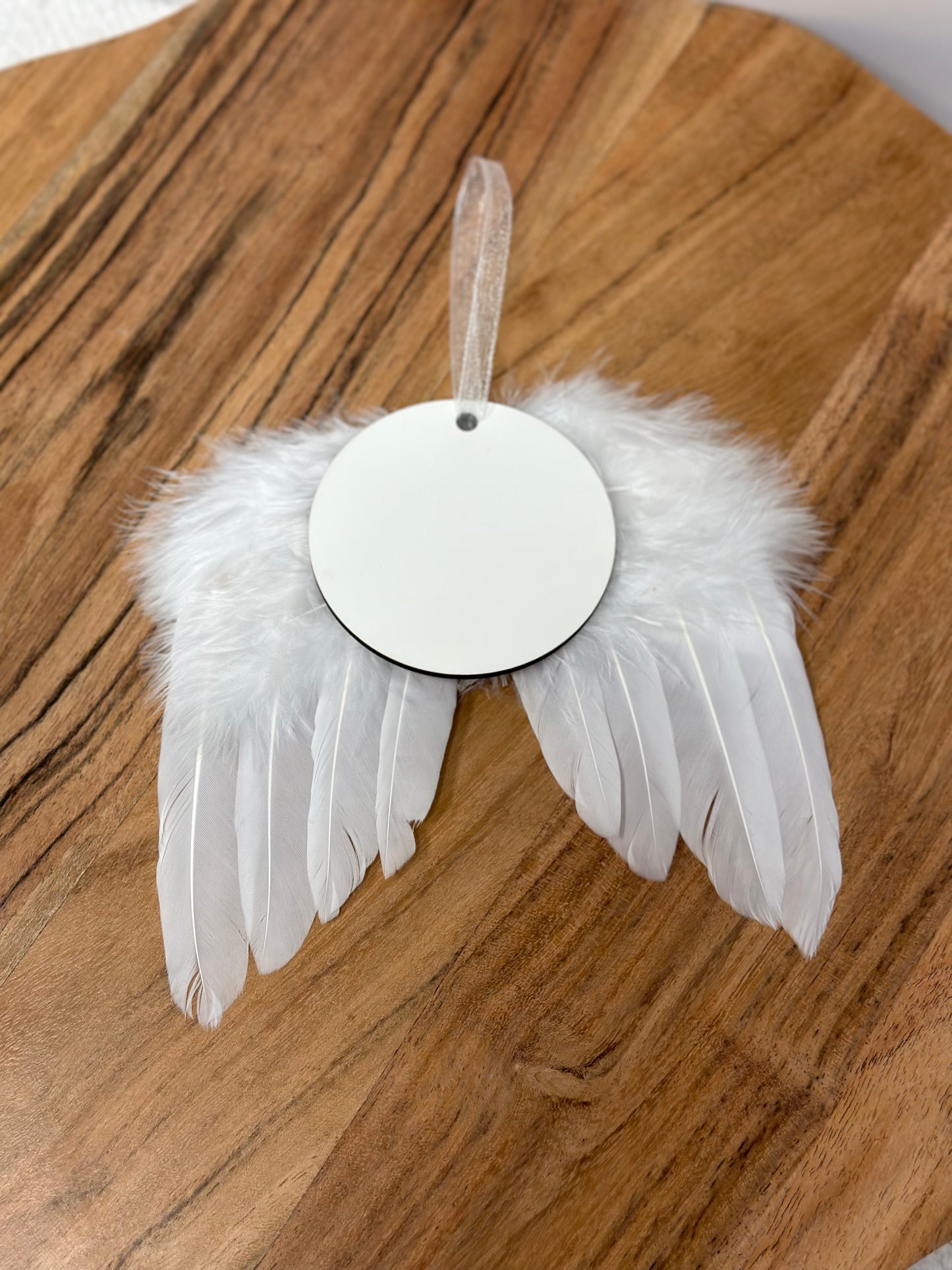 Feathered Angel Wings With Circle MDF Disc Ornament