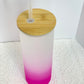 Ombre Colored 25 Oz Frosted Glass Tumbler w/ Bamboo Lid