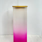 Ombre Colored 25 Oz Frosted Glass Tumbler w/ Bamboo Lid