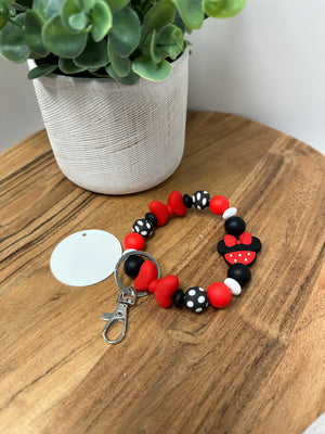 Minnie Bow Bracelet KeyChain W/ Aluminum Sublimation Disc