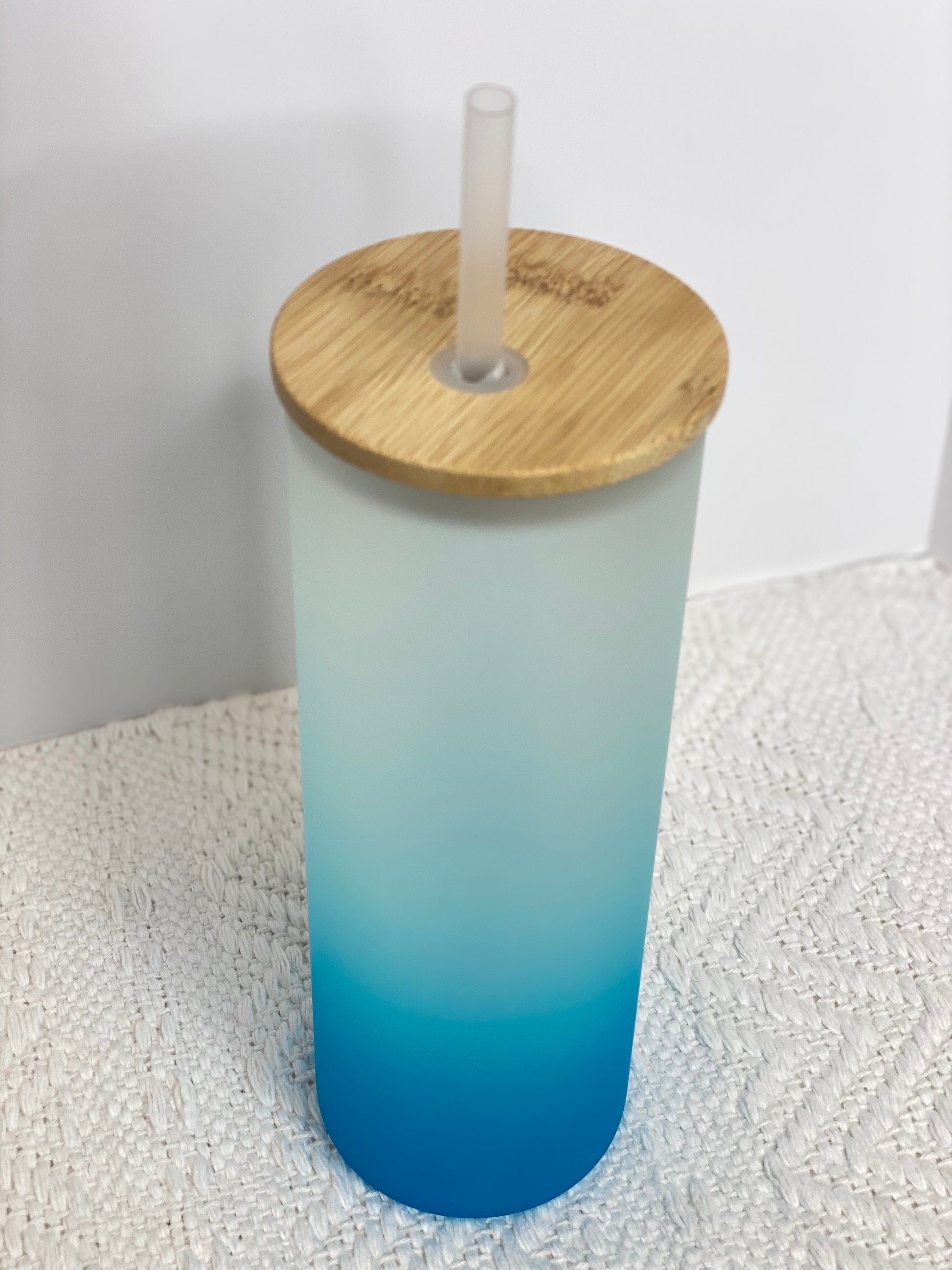 25oz/750ml Frosted Glass Bottle w/ Bamboo Lid (Light Blue)  PYD Life -  Stainless Steel Bottles,Tumblers,Mugs & Custom Print