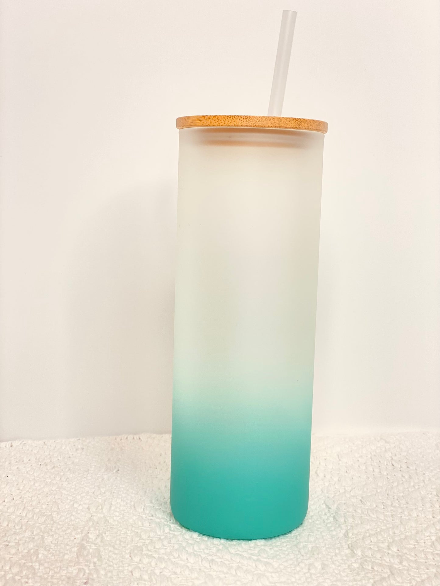 Ombre Colored 25 Oz Frosted Glass Tumbler w/ Bamboo Lid