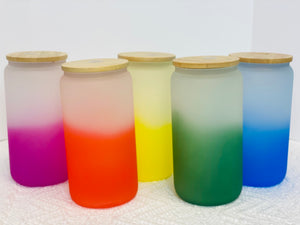 Cold Color Change 16 Oz Frosted Glass Cans w/ Bamboo Lid