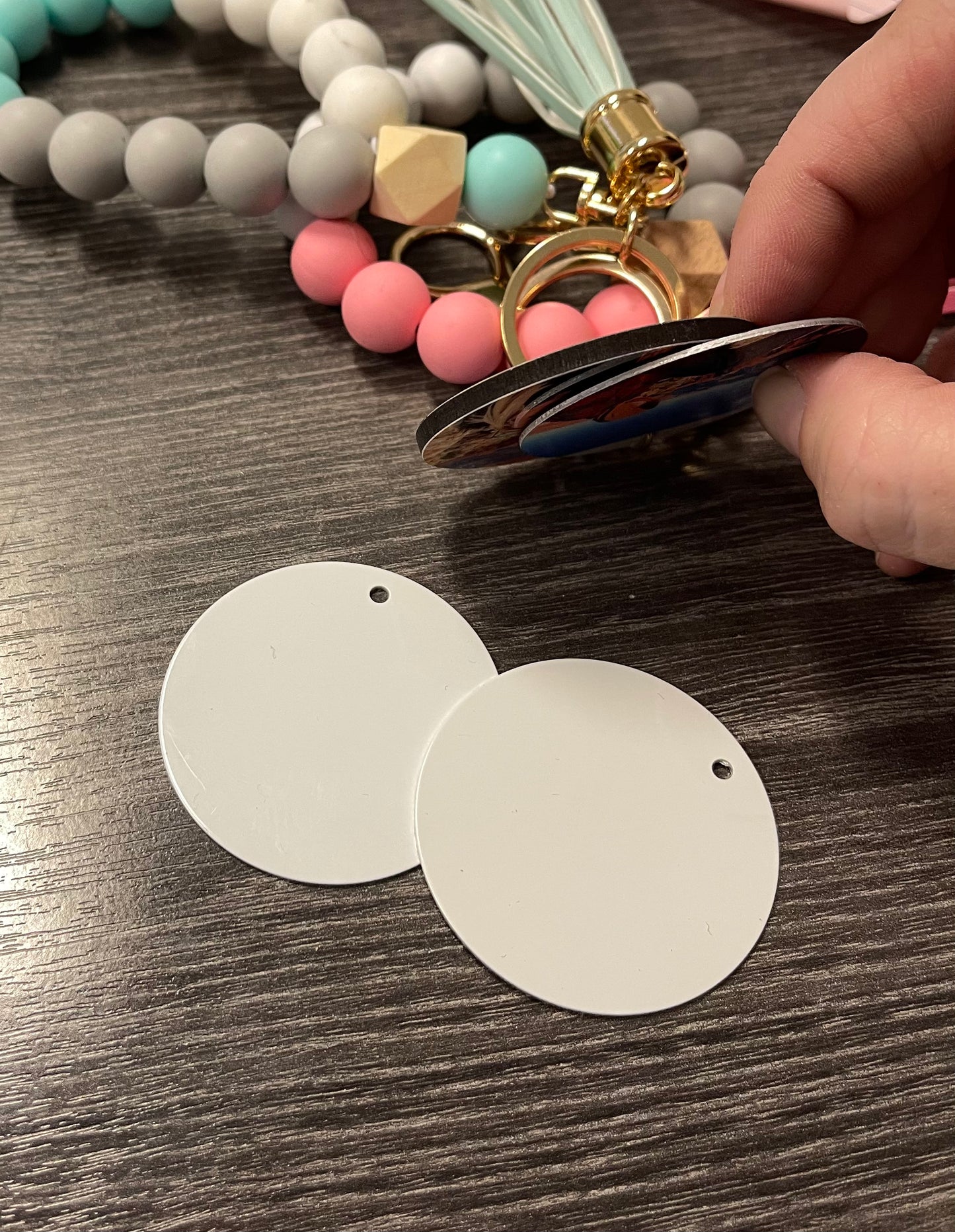 Silicone Bead Bracelet KeyChain W/ Aluminum Sublimation Disc