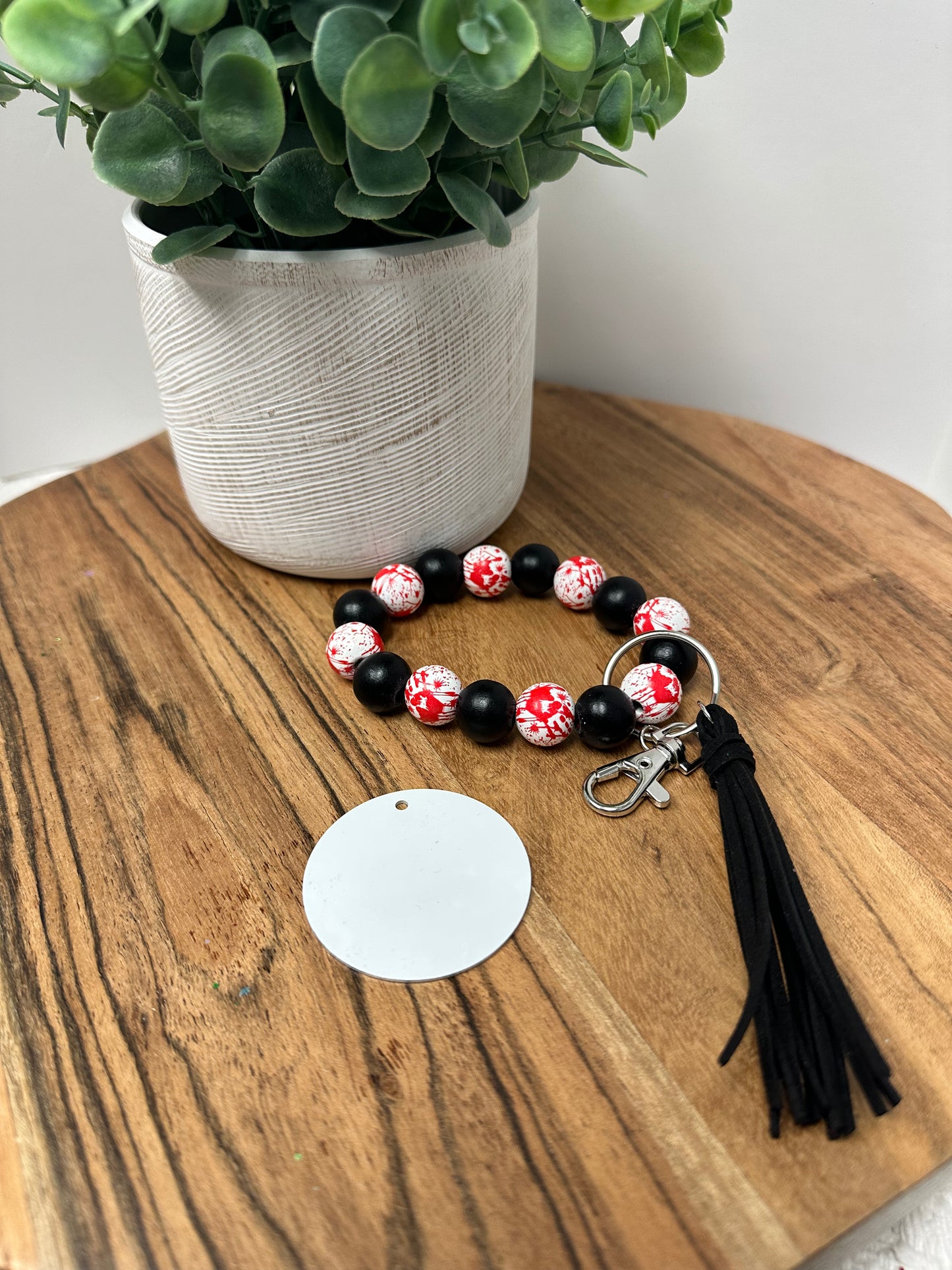 Horror Wood Bracelet KeyChain W/ Aluminum Disc