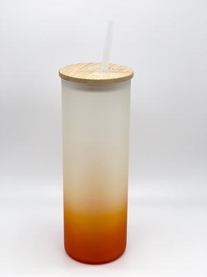 Ombre Colored 25 Oz Frosted Glass Tumbler w/ Bamboo Lid