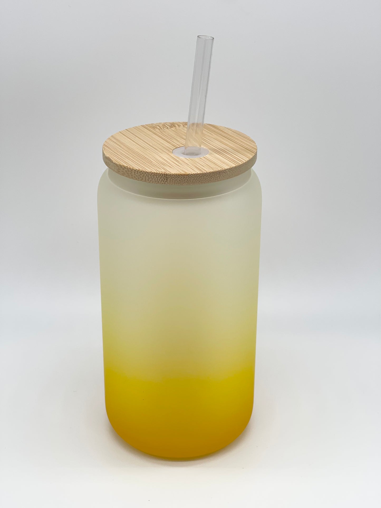 Ombre Colored 16 Oz Frosted Glass Cans w/ Bamboo Lid