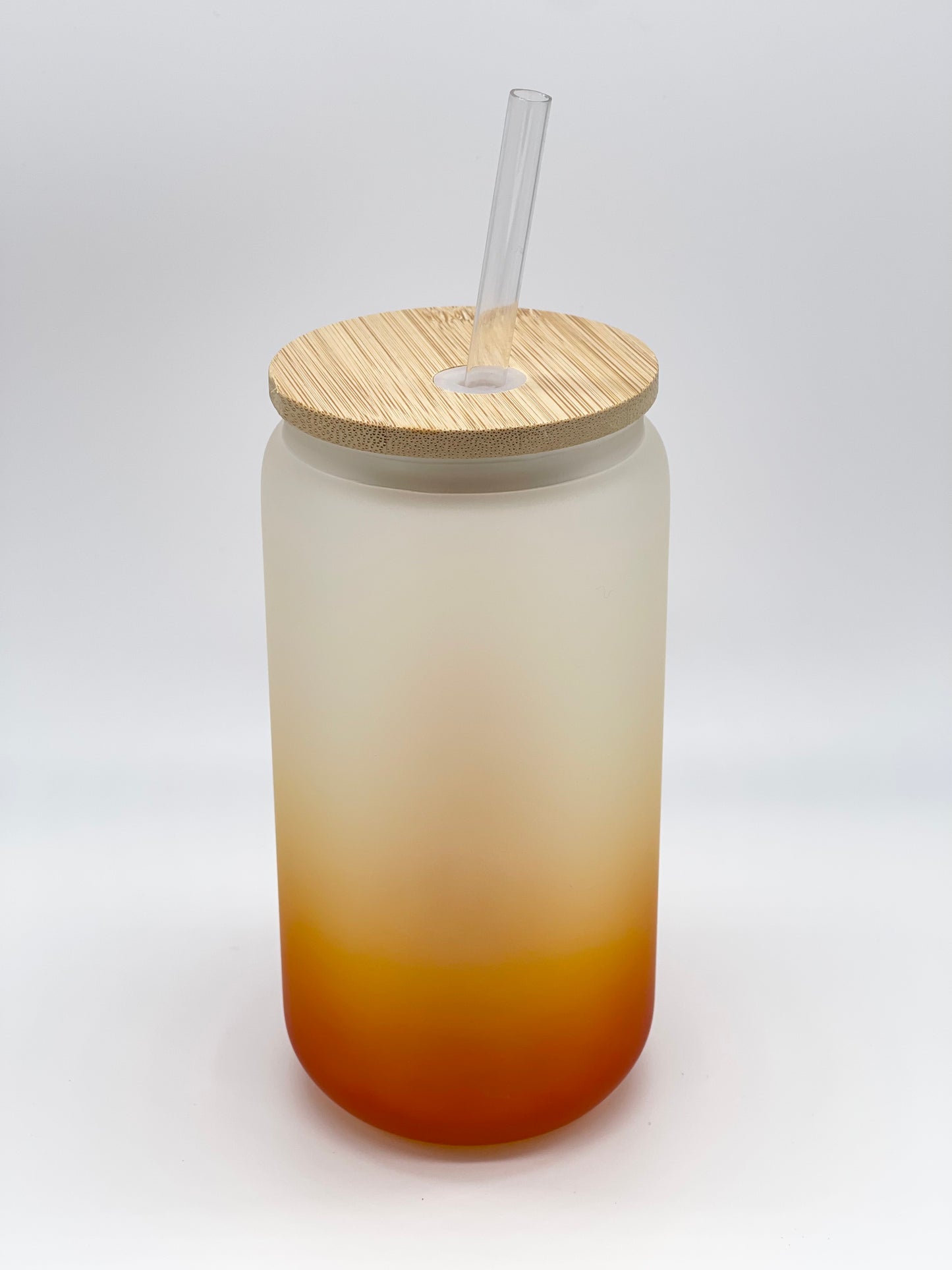 Ombre Colored 16 Oz Frosted Glass Cans w/ Bamboo Lid