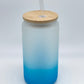 Ombre Colored 16 Oz Frosted Glass Cans w/ Bamboo Lid