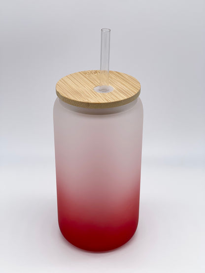 Ombre Colored 16 Oz Frosted Glass Cans w/ Bamboo Lid