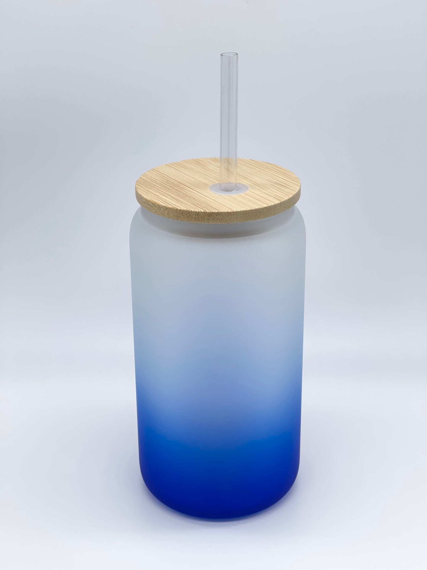 Ombre Colored 16 Oz Frosted Glass Cans w/ Bamboo Lid
