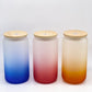 Ombre Colored 16 Oz Frosted Glass Cans w/ Bamboo Lid