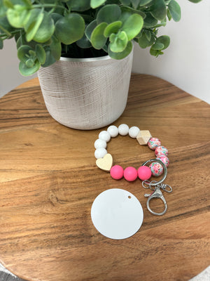 Abby Piggy Floral Heart Bracelet KeyChain W/ Aluminum Disc