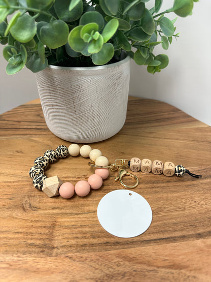 NEW Leopard Bracelet With MAMA Wood Tassel and Aluminum Sublimation Disc
