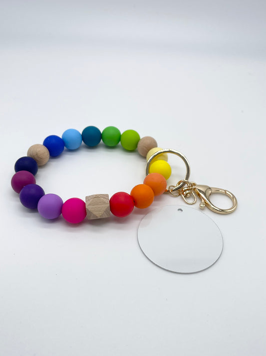 Vibrant Rainbow Bracelet KeyChain W/ Aluminum Sublimation Disc