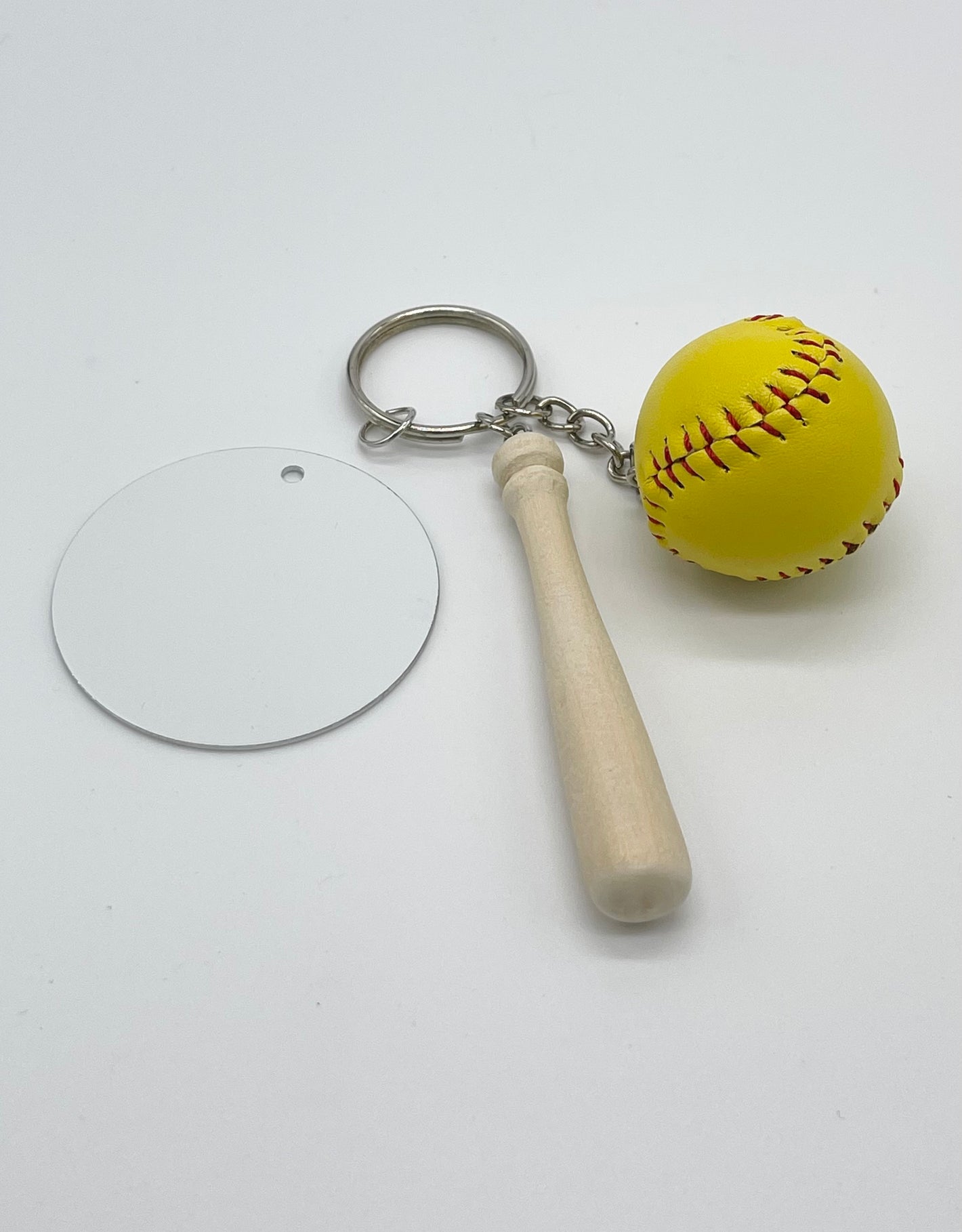 Wood Bat &  Softball KeyChain W/ Sublimation Disc