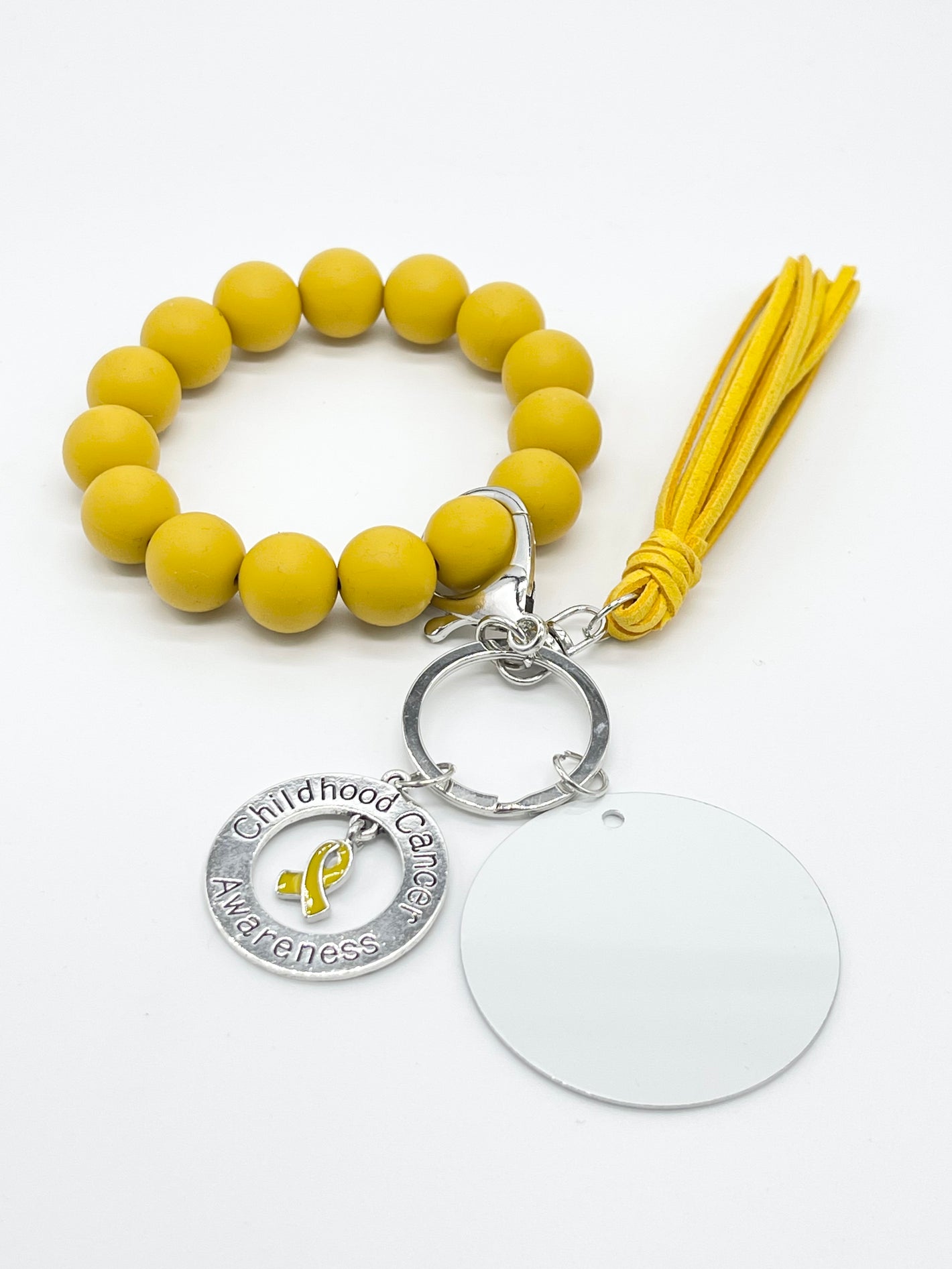 Childhood Cancer Awareness Bracelet KeyChain W/ Aluminum Sublimation Disc