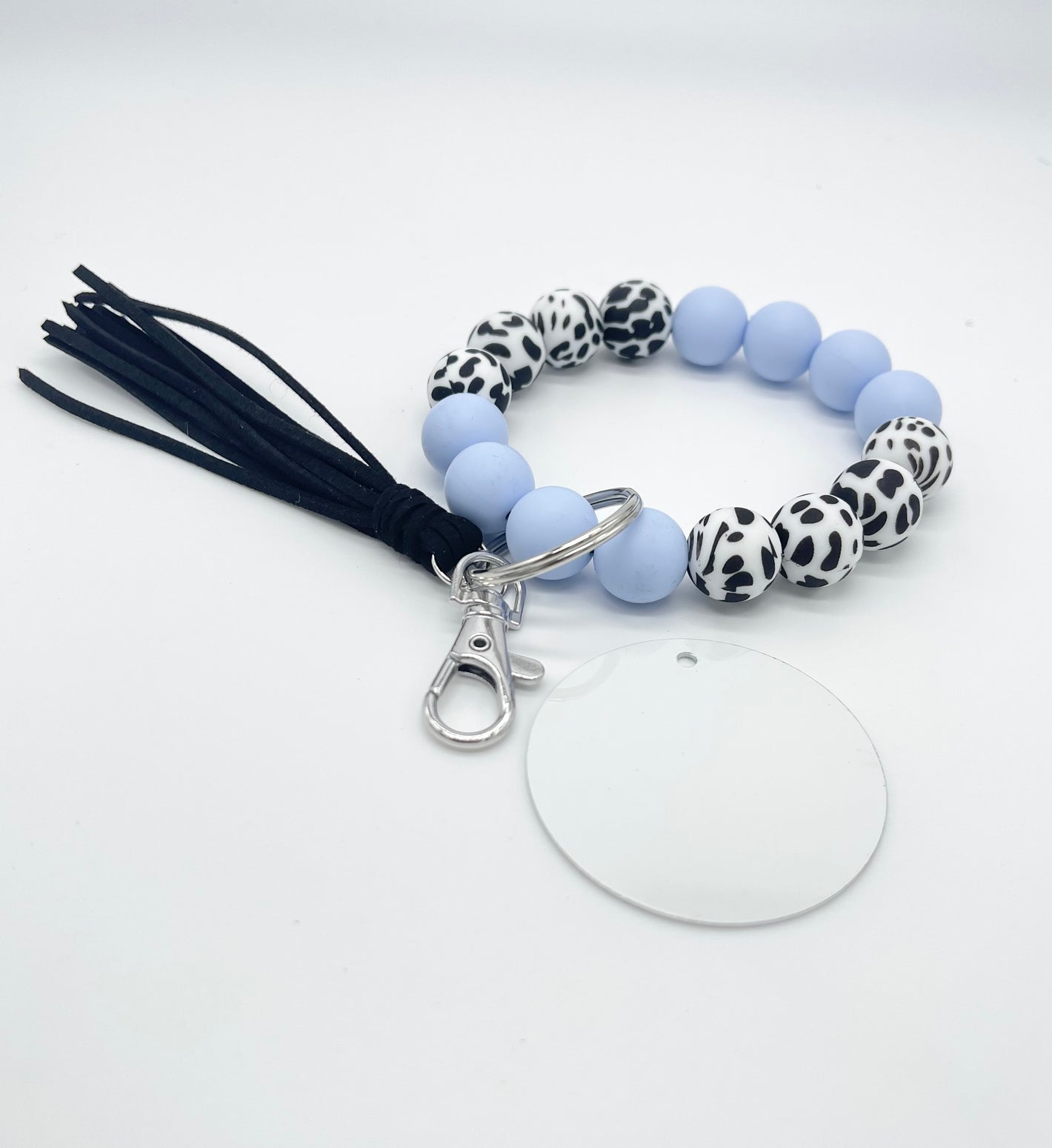 Highland Cow Silicone Bead Bracelet KeyChain W/ Aluminum Sublimation Disc