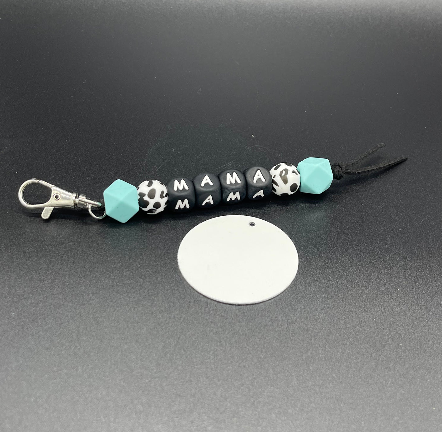 Cow Mama Silicone Bead Tassel KeyChain W/ Sublimation Disc