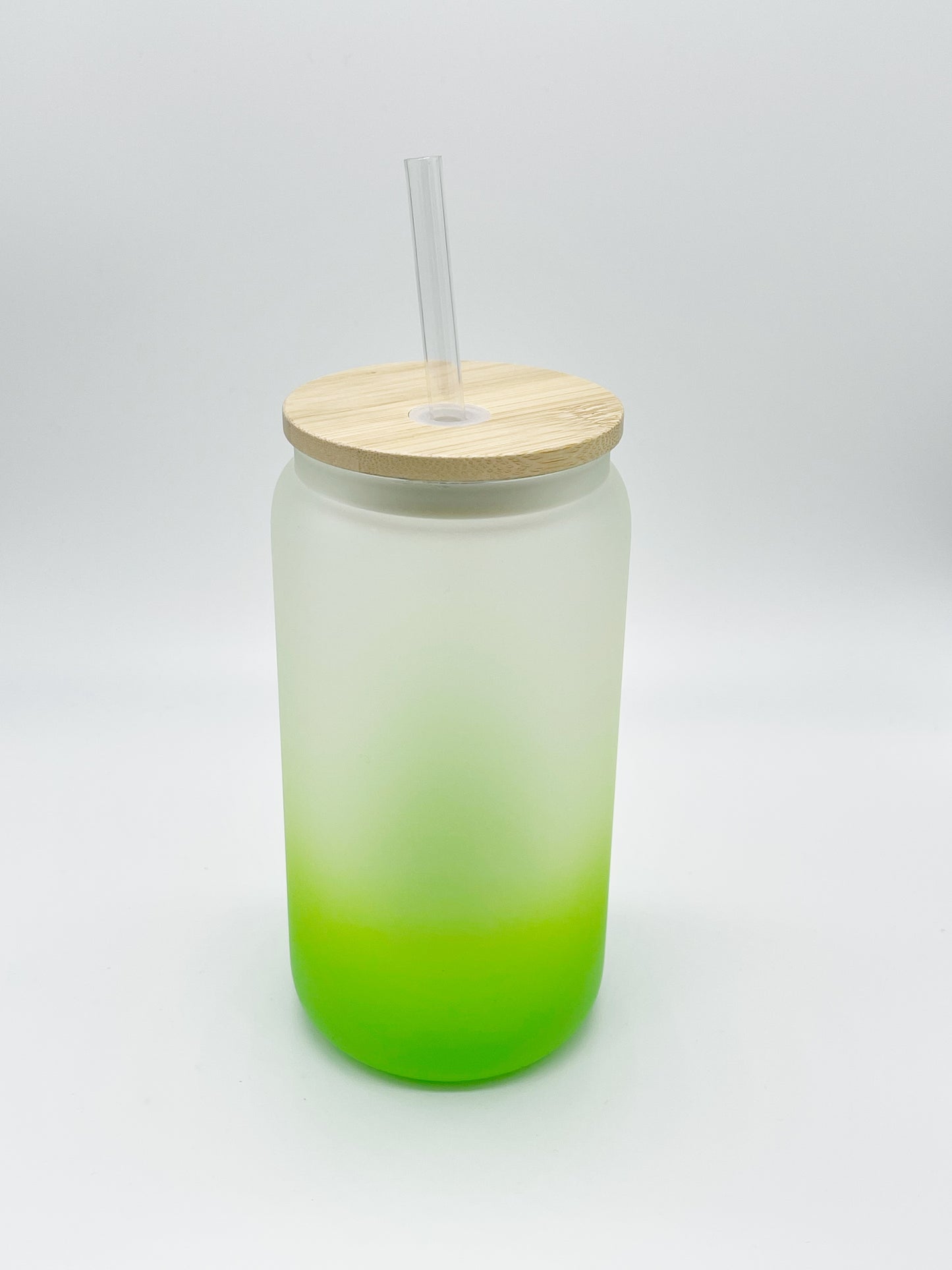 Ombre Colored 16 Oz Frosted Glass Cans w/ Bamboo Lid