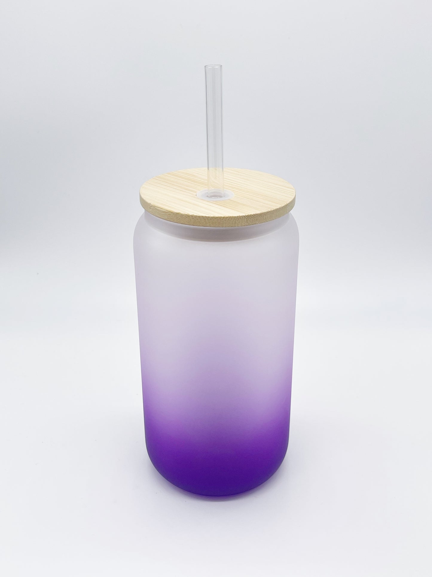 Ombre Colored 16 Oz Frosted Glass Cans w/ Bamboo Lid