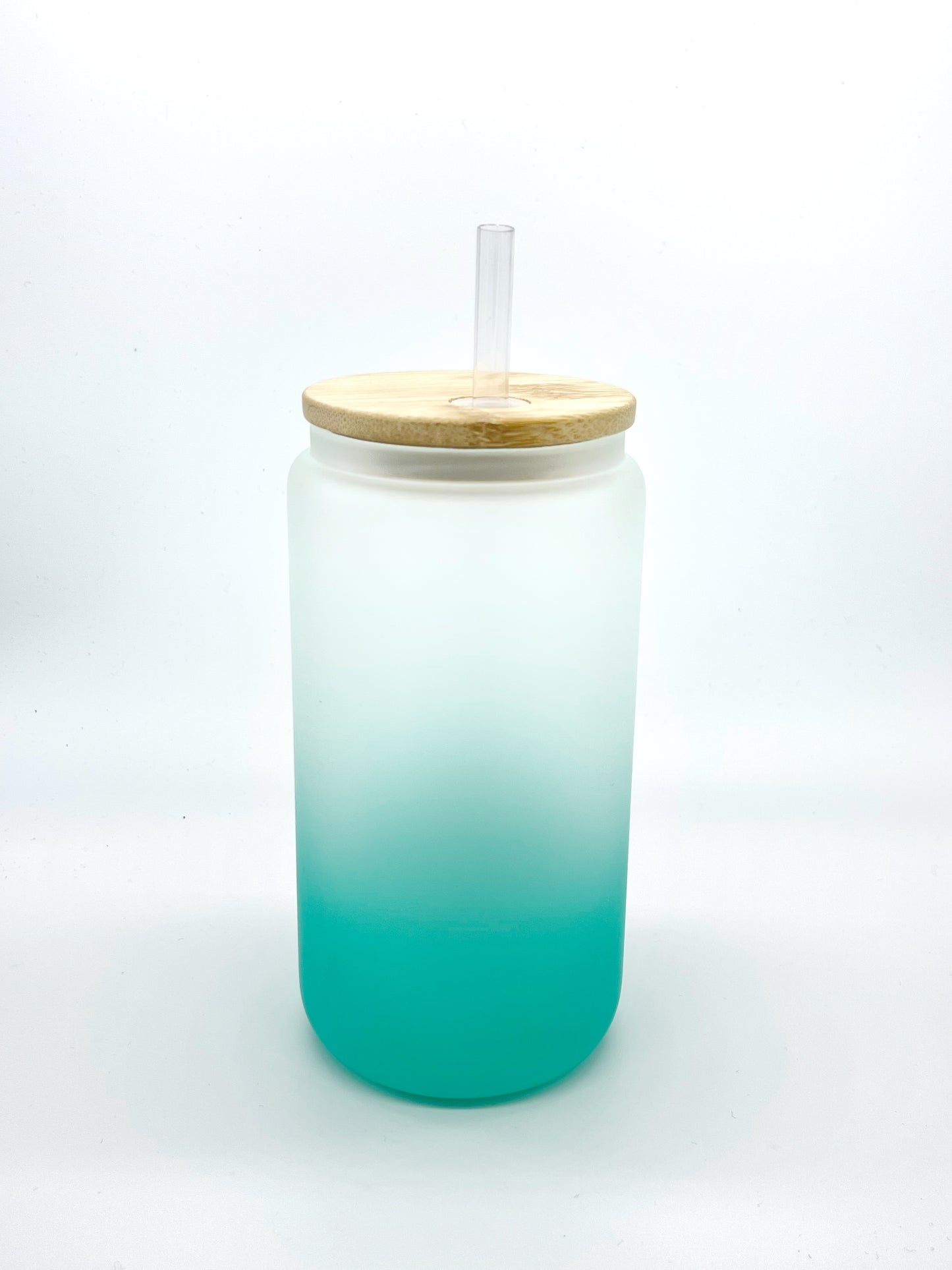 Ombre Colored 16 Oz Frosted Glass Cans w/ Bamboo Lid
